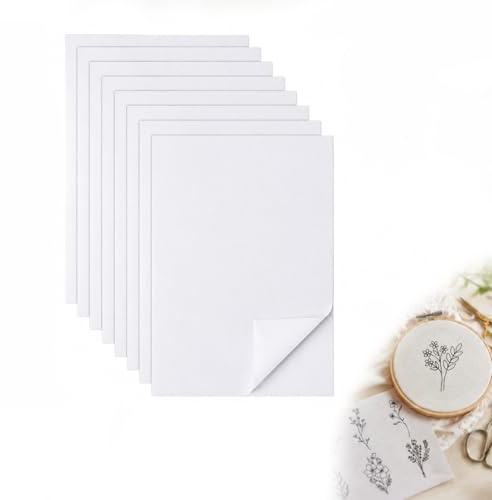 8 Piezas A4 29,7 x 21 cm Estabilizador de Bordado Autoadhesivo, Papel Soluble para Bordars a Mano y Máquina, Papels Soluble para Bordar, Papel Bordar Autoadhesivo Imprimible y Dibujable Estabilizador