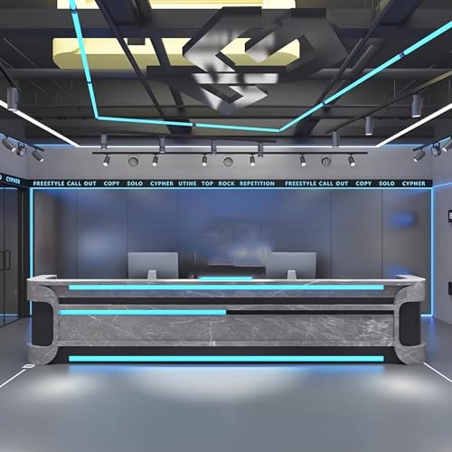 Empfangstresen, 173 cm (68 Zoll) LED-beleuchteter Empfangstresen, Lieferung in einem Stück, Keine Montage erforderlich, individuelles Logo für Salonlobby, Billardzimmer, Kasse