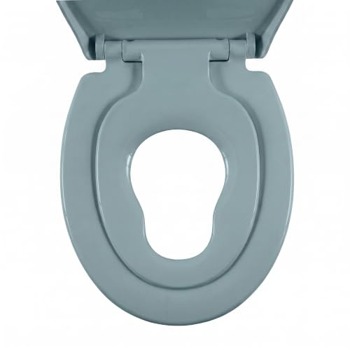AQUALONA® Duroplast Toilet Seat – Oval Shaped, Soft Close - Ceramic Appearance - One Button Hinge Release for Quick Cleaning, Easy Install (Blue Family Seat)