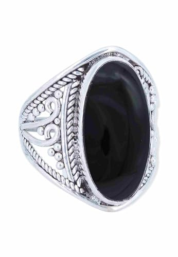 mantraroma Silber Ring Damen 925 Onyx Edelstein schwarz ausgefallen verspielt