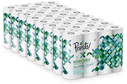 Amazon-Marke: Presto! TAD Küchenrolle, Extra Saugfähig, 32 Rollen (4 Rollen, 8-er Pack), 51 Blätter pro Rolle, Auswringen und Wiederverwenden, FSC-zertifiziert