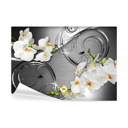 decomonkey Fototapete Abstrakt Blumen, 300x210 cm, XL, Orchidee Muster