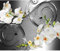 decomonkey Fototapete Abstrakt Blumen 300x210 cm XL Tapete Wandbild Wandbild Bild Fototapeten Tapeten Wandtapete Wandtapete Orchidee Muster silber grau