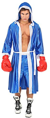 Boxer Kostüm 3-TLG. Set Umhang mit Kapuze Hose Fasching Karneval Herren Farbe wählbar (Kostüm blau, S)