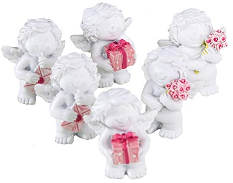 Logbuch-Verlag Lot d’angelots en blanc et rose 5 cm Petits cadeaux d’invités Décoration de table Pour Noël, anniversaire d’enfant, baptême, communion, Résine, Blanc., Lot de 6
