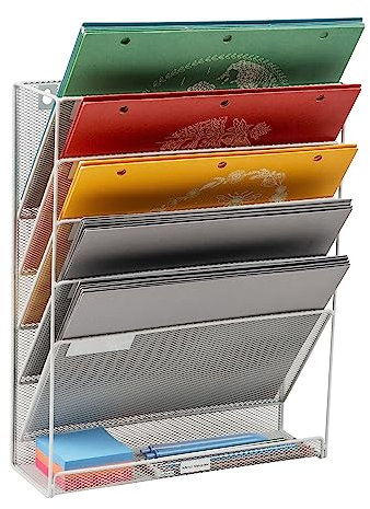 Mind Reader Organiseur de Bureau, Support Mural, Bureau, Maille métallique, 32,4 x 10,2 x 40,6 cm (L x l x H), Blanc, 5 Niveaux