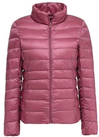 Donna Piumino Manica Lunga Colletto Dritto Ultra Leggero Giubbotti Imbottiti Giacca Inverno Pink L