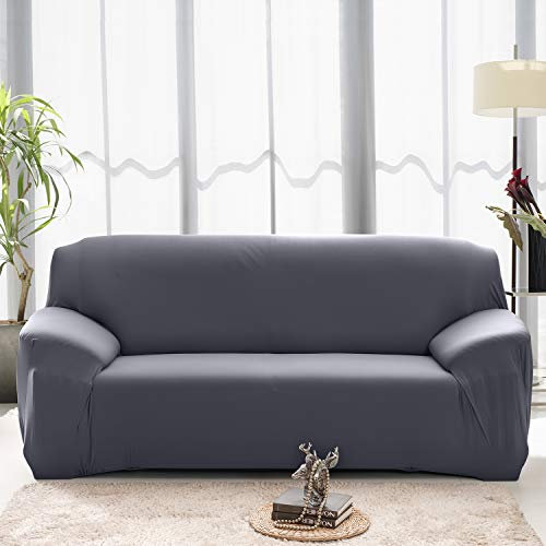 PETCUTE Sofabezüge Stretch Sofaschutz elastisch L-Form Sofa bezug ecksofa Sofabezug Sofaüberwürfe für L-Form Sofa Grau 2 Sitzer