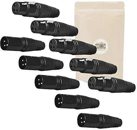 Adaptout X10 5 Prise XLR 3 Broches Femelle + 5 Prise XLR 3 Broches Male a Souder Fiche Connecteur Soudure Audio Mixage Ampli Microphone Casque Stereo Marque FRANÇAISE