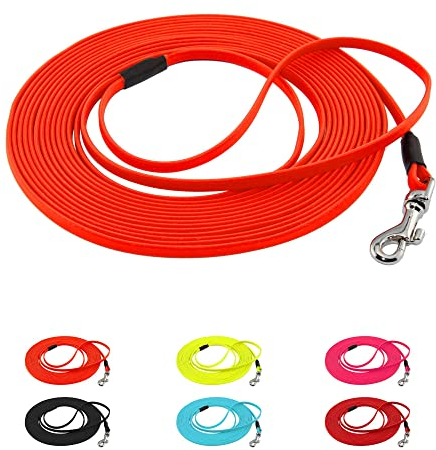 LENNIE Ultraleichte BioThane Schleppleine für Hunde/Katzen bis 3 kg, 5 mm LACE, 10m lang, mit Handschlaufe, Neon-Orange, genäht