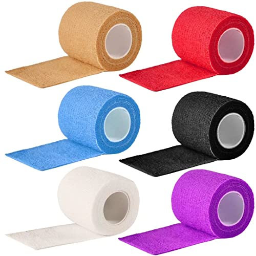 6 Rolls Tattoo Grip Cover Wrap - Disposable Self Cohesive Bandage Tape for Tattoo Machine Grip Accessories Kit (2, 6 Colors)