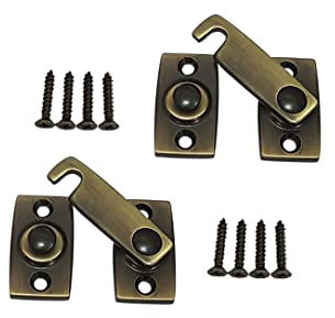 QCAA Solid Brass Shutter Bar/Door Latch, 7/8 x 2-3/32, Antique Brass, 2 Pack, Made in Taiwan