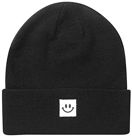 MaxNova Strickmütze mit lächelndem Gesicht für Damen und Herren, Black Smile, Einheitsgröße