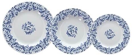 Tognana Gisella Servizio Tavola per 6 persone, 18 pezzi porcellama blu e bianco, Made in Italy