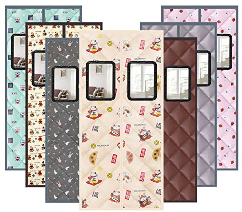BAOFI Isolamento Termico Tenda Magnetica per Porte, 120x220cm Tenda della Porta Inverno Cotone Addensato con Finestre in PVC Trasparente Impermeabile Magnetico PU Cat