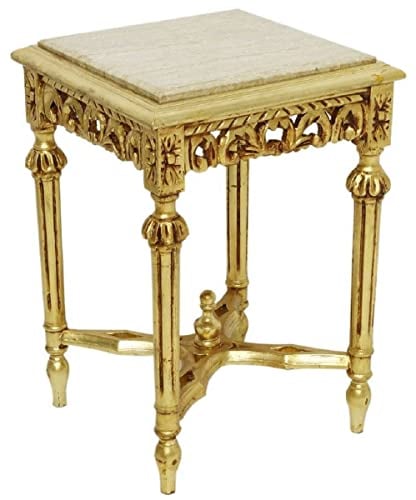 Casa Padrino Barock Beistelltisch Gold/Cremefarben - Prunkvoller Massivholz Tisch mit Marmorplatte - Barock Wohnzimmer Möbel