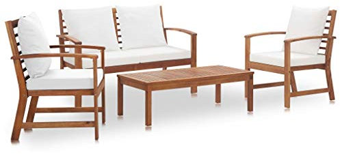 IMIEE Akazienholz Massiv Gartenmöbel-Sets 4-TLG. mit Auflagen Sitzgruppe Gartenset Lounge Sofa Gartenbank Gartenstuhl Sitzgarnitur Gartengarnitur (Cremeweiß)