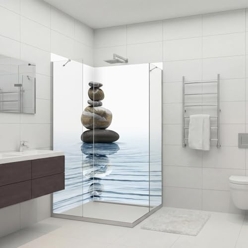 dedeco Eck-Duschrückwand wasserfest Motiv: Zen V7, UV-Lack glänzend, 2 x 90x210 cm, als Badrückwand zum Fliesenersatz, als Dekorwand, Wandverkleidung und Duschplatte aus Aluminium - Made in Germany