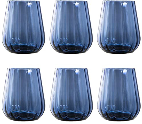 Livellara Milano Tumbler 400 ml Vetro, Set da 2, Bicchieri Acqua Colorati e Particolari, Colore Blu Inchiostro, Collezione: Rinascimento