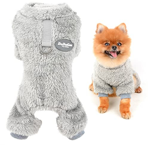 SMALLLEE_LUCKY_STORE Pet Thick Sherpa Fleece Pyjamas Pjs Jammies with D-ring for Small Dogs Cats Boy Girl Puppy Jumper Pajamas Jumpsuit Soft Coat Yorkie Chihuahua Warm Winter Clothes,Grey,M