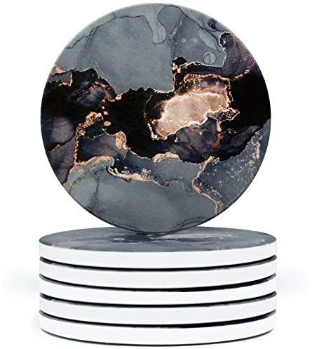 Naivasha Homeware Marmoruntersetzer 6er Set - Atemberaubende dekorative Untersetzer in mattem Finish, elegante Steinuntersetzer mit Korkboden - Nacht