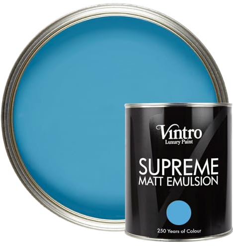 Vintro | Luxury Matt Emulsion | Blue | Smooth Chalky Finish | Multi Surface Paint | for Walls, Ceilings, Wood and Metal | 1L (Blue - Trinity)
