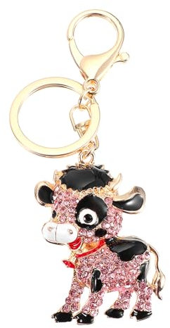 CALLARON Porte Clé Vache Porte Clés Animaux Porte Clés De Dessin Animé Porte Clés En Strass Porte Clés Décoratif Joli Porte-Clés Convient Aux Sacs Et Portefeuilles