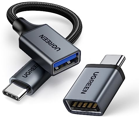 UGREEN Adaptateur USB C vers A 3.0 5Gbps Lot de 2 OTG Câble Type-C Tressé Aluminium Compatible avec iPhone 16 15 Plus Pro Max MacBook Air iPad Galaxy S24 (Noir)