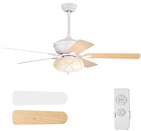 RELAX4LIFE Deckenventilator mit Beleuchtung & Fernbedienung, Leise Ventilator mit 5 Lüfterflügel, 3 Luftstromstufen & 4 Timer-Einstellungen, für Wohn-, Ess- & Schlafzimmer, 132 cm (Weiß)