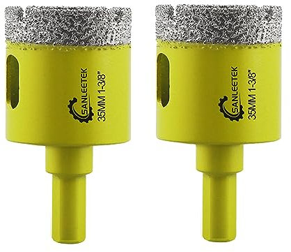 Foret Diamant Sec Set - 2 pièces 35mm SANLEETEK Trépan Diamant avec Tige Triangulaire pour Céramique Porcelaine Granit Marbre Quartz Grès