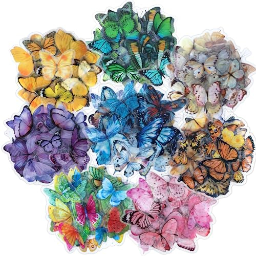 320Pcs Transparent Colorful Butterfly Stickers, PET Butterfly Decorative Decals for Scrapbook Crafts DIY Arts Water Bottles Phone Cases Laptops