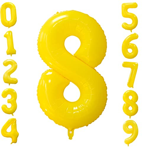 Folienballons Zahl 8 Gelb 101cm Groß Zitronengelb Luftballon Geburtstag 40 Zoll Zahlenballons 8 Geburtstagsballon Helium Ballon für Mädchen Junge Gelbe Zahlenballon Mädchen Party Jubiläums Party Deko