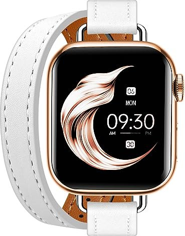 Juntan Double Leather Strap Compatible with Apple Watch 38 mm 40 mm 41 mm 42 mm 44 mm 45 mm, Slim Leather Watch Strap Tour Bracelet Replacement for iWatch SE Series 8 7 6 5 4 3 2 1,, White