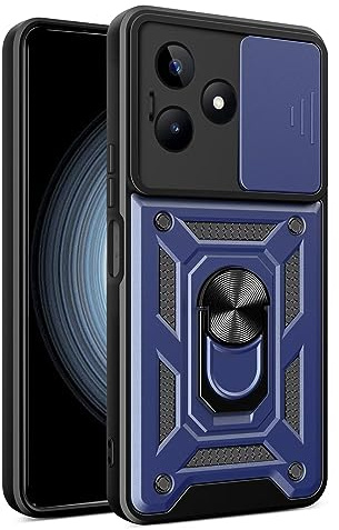 EASSGU Armor Funda para Realme C53 / Realme C51 / Realme Note 50 (6.74 Inches), Carcasa Rígida para Teléfono Móvil con Soporte de Anillo de Silicona para PC con Base Magnética - Azul