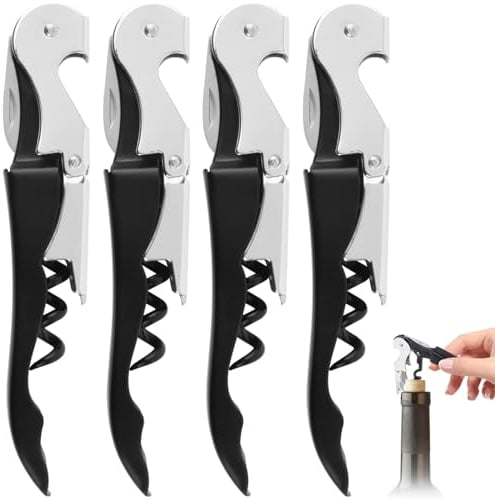 Lot de 4 Limonadier Professionnel, Tire Bouchon, 3 en 1 Tire Bouchon Sommelier, Couteaux de Sommelier en Acier Inoxydable avec Décapsuleur et Coupe-Capsule, Qualité Hôtel et Restaurant