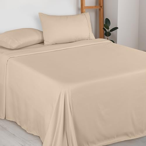 Utopia Bedding Bettwäscheset, gebürstete Mikrofaser, weiche Bettlaken für großes Bett, enthält 1 Bettbezug, 1 Spannbetttuch und 2 Kissenbezüge, tiefer Umschlag, Beige