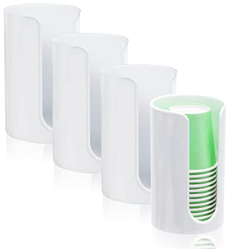 4 Pack Bathroom Cup Dispenser, 3 Oz Paper Cup Dispenser, Cup Holder, Mouthwash Cup Dispenser Organizer Storage for Countertop Vanity Party Kitchen (White)