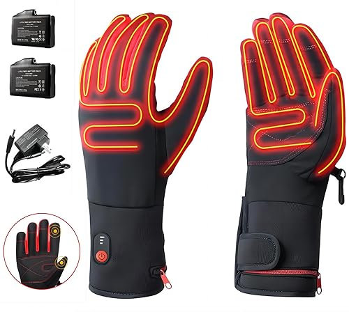 WYQSX Guantes Calefactados Esquí Hombres Mujeres, 7.4V 2600mAh Recargable Batería Guantes Calefactables 3 Velocidades de Temperatura, Pantalla Táctil Impermeable para Pesca, Moto, Ciclismo (Large)