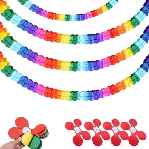 Neodtx Papiergirlande Bunt 4 STK Party Girlande Karnevalsdekoration Regenbogen Girlanden Geburtstag Für Party Karneval Fasching Einschulung Fensterdeko Deko