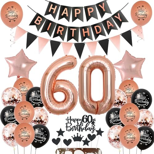 Luftballons 60 Geburtstag deko Frauen Schwarz rosegold ,ballon 60.Geburtstag deko für Frauen,deko 60 Tortendeko 60.geburtstag ,Geburtstagsdeko 60 jahre Frau Dekoration