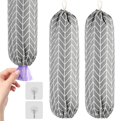2 Pièces Support de Sac en Plastique, Distributeur de Sacs à Provisions, Organisateur Réutilisable Sac Poubelle, Porte Sac Poubelle Mural avec Crochet, Sac D'épicerie Support pour Cuisine