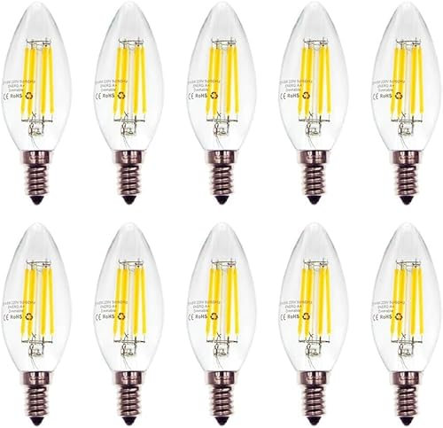 10er Pack E14 Kerze LED Lampe für Kronleuchter, E14 Glühfaden Retrofit Classic, 6W 600 Lumen 2700K Warmweiß ersetzt 60 Watt, Filament Fadenlampe, Dimmbar