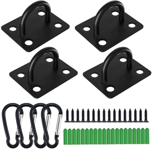 Rierousy 4 Piastre Oculari in Acciaio Inox con e Moschettoni, Gancio Soffitto, Ancoraggio Soffitto Inox, Gancio per Piastra Oculare, Gancio a Parete