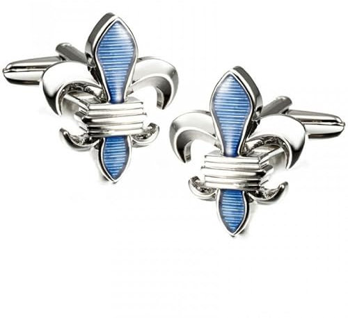 Bouton de Manchette Homme | Boutons de Manchette Fleur de Lys Bleu | Cadeau pour Homme | Chemise Hommes Mariage Fêtes et Anniversaires