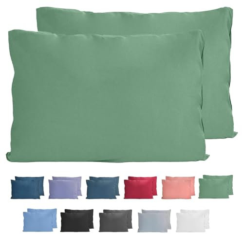 Komfortec 100% Baumwolle Kissenbezüge 2er Set 40x60 cm, Superweicher Premium Jersey Kopfkissenbezug 150 g/m², Kissenhülle, Grün