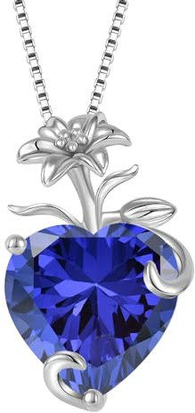 YL Collier Cœur Argent 925 taillé Décembre Pierres de Naissance Tanzanite Fleur de lys Pendentif pour Femme