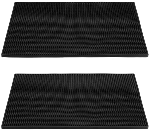 JEUIHAU Lot de 2 Grands Tapis de Bar en Caoutchouc antidérapant Tapis de Bar Noir pour café, Bar, Cuisine, Restaurant, comptoirs - Noir - 45 x 30 cm