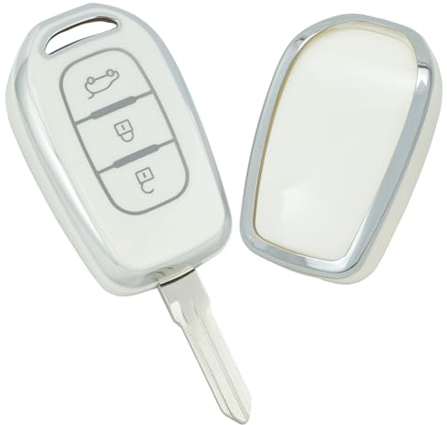 KUNIO Schlüsselhülle Passt für Renault Twingo Dacia Sandero 3 Kwid Trafic Symbol Logan Stepway Duster Dokker Schutzhülle TPU Schlüssel Cover Schlüsseletui 3 Tasten Weiß