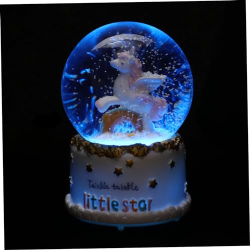 GRIRIW Caja Luz De Bola De Cristal De Unicornio Bola De Cristal De De Nieve Iluminada Lámpara De Globo De Nieve De Escritorio Decoración De Mesa Papelera Resina Sin Que Rubor Chica