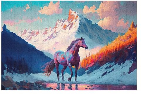 Pferd-Puzzle Für Erwachsene, 1000 Teile, Holzpuzzle, Kinderpuzzle, Dekompressionsspiel, Spielzeugpuzzle （75×50cm）